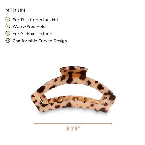 TELETIES - Open Claw Clip with Strong Grip, Bendable Teeth, and Cutout Design - Ideal for Long, Thin, Curly or Wavy Hair Textures - Blonde Tortoise