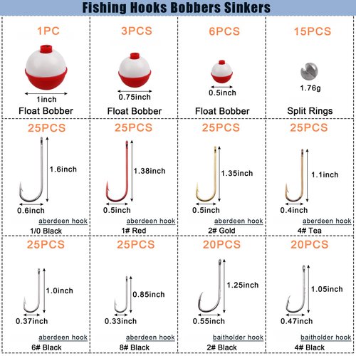 Fishing Hooks Bobbers Freshwater Tackle Kit 215pcs Fishing Gear Tackle Box Include Fishing Hooks, Fishing Weights, Bobbers for Fishing, Beginners Fishing Equipment Starter Kit for Trout Panfish