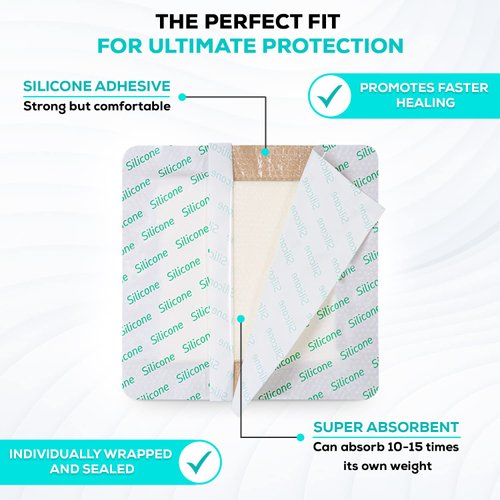 MedVance TM Silicone - Bordered Silicone Adhesive Foam Dressing Size 4"x4" (2.7"x2.7" pad), Box of 5 dressings