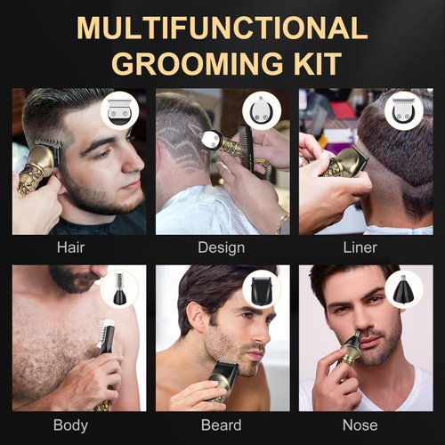 Beard Trimmer for Men Cordless, 6-in-1 Electric Mens Hair Clippers,Professional Clippers for men, Zero Gapped Grooming Shaving Machine, with LED Display, Nose/Face/Body/Baerd/Clippers and Trimmers set