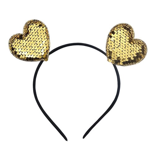 Valentines Day Headband Yellow Glitter Heart Headband Sequin Heart Shape Hair Band Head Boppers Wedding Hair Hoop Party Hair Accessories for Women Girls Valentine's Day New Year Birthday Gift, 1Pack