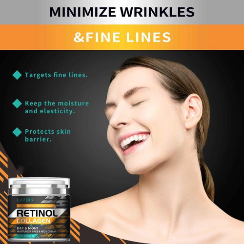 Retinol Cream for Face with Hyaluronic Acid, Moisturizer Anti Aging Collagen Cream for Women and Men, Reduce Wrinkles & Fine Lines Day & Night (1.7 FL OZ)