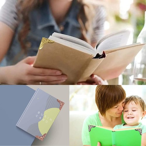80-PCS Metal Book Corners, Small Book Corner Protector, Iron Corner Decorative for Scrapbook Photo Album Diary Cover Corner Scrapbook Album Menus Folder(Gold, Silver, Rose Gold, Antique Bronze)