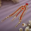 Xerling Red Crystal Pendant Head Chain Boho Layered Rhinestones Forehead Headpiece Tassel Head Jewelry for Women Wedding Hair Clip Accessories for Brides (Red-Gold)