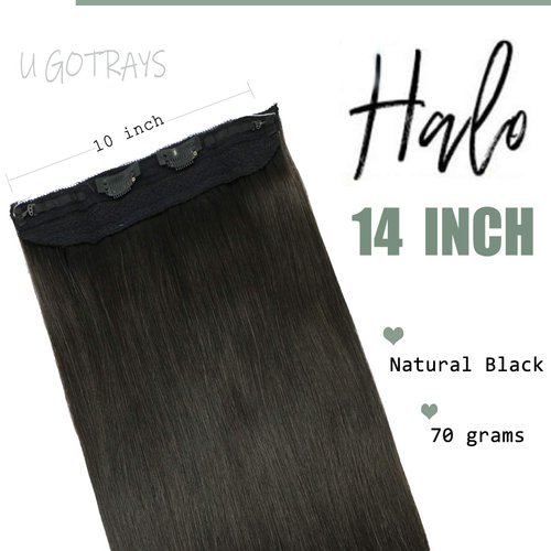 UGOTRAYS 14 Inch Wire Hair Extensions Blonde Silky Straight Real Hair Natural Black Wire Hairpiece Extensions Secret Wire Hair Extensions with Clips One Piece 70g