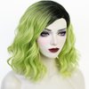 Half and Half Women's Green Wig Short Ombre Green Wig + Hairclip + Wig Cap, Short Curly Green Bob Wigs Women Girls Wave Wig Synthetic Fiber Hair Wigs for Cosplay Costume Party
