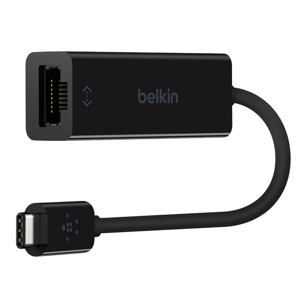 Belkin USB-C to Ethernet Adapter, Gigabit Ethernet Port Compatible w/ USB-C Devices, USB-C to Ethernet Cable for MacBook Pro & Dell XPS 13” Laptops, Ethernet USB-C Hub, Ethernet USB-C Adapter - Black