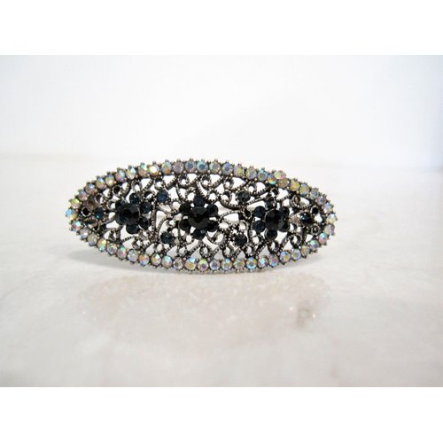 Small blue crystal flower filigree hair barrette clip bridal clip bridal