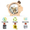 Piggy Bank for Kids, Unbreakable Clear Wood Money Bank for Boy Girls, Cute Coin Box Wooden Money Saving Jar for Cash, Money Saving Gift for Christmas, Birthday, Baby Shower (A)