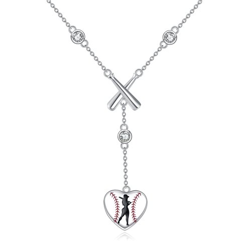 LUHE Baseball Necklace Sterling Silver Sports Y-Necklace Football Pendant Jewelry Gifts for Women (Football necklace)
