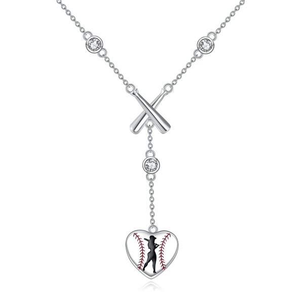 LUHE Baseball Necklace Sterling Silver Sports Y-Necklace Football Pendant Jewelry Gifts for Women (Football necklace)