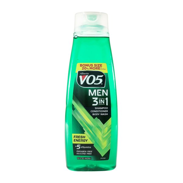 VO5 Alberto Men 3 in 1 Fresh Energy - 3 in 1 Shampoo Conditioner and Body Wash - With 5 Oils and 5 Vitamins - Fresh, Long Lasting Scent - 15 oz