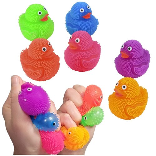 Mini Puffer Ducky Balls (Pack of 24) (2") Neon Color Stress Relief Fun Soft Toys for Party Favors. Great for Soothing ADHD, Stress, Autism and More. (Duckies)