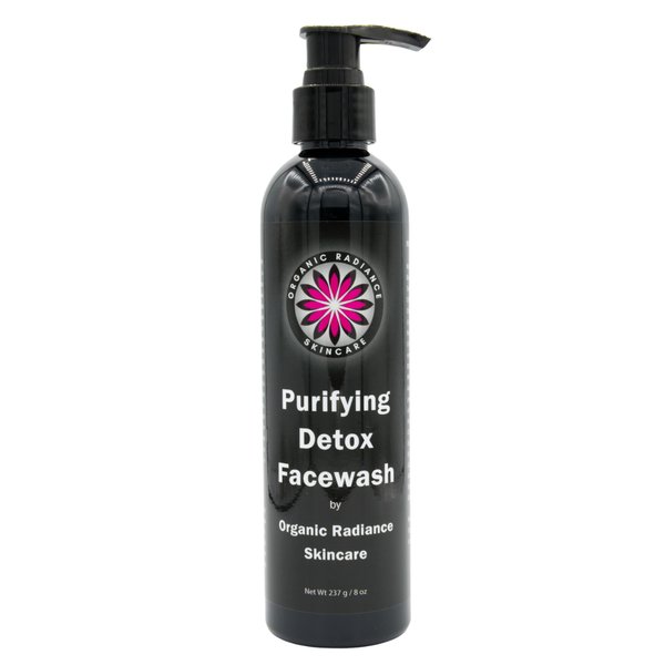 Organic Radiance Skincare Purifying Black Facewash Activated Charcoal Cleanser for Acne-Prone Skin, Pollution Defense, Sunscreen & Makeup Removal, Gentle for Sensitive Skin, with Bilberry 8 oz