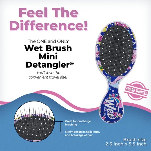 Wet Brush Mini Detangler Hair Brush - Fantasy, Happy Hair - Detangling Travel Hair Brush - Ultra-Soft IntelliFlex Bristles Glide Through Tangles with Ease - Protects Against Split Ends and Pain-Free - All Hair Types