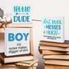 3 Pcs Baby Boy Wood Signs Decor Nursery Baby Boys Wood Block Signs Baby Shower Wooden Box Signs Decorations for Home Tiered Tray Desk Table Shelf