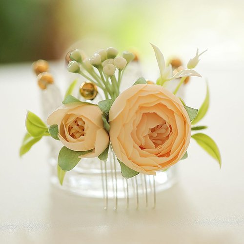 Wedding Yellow Ivory Flower Hair Comb Clips Floral Headpiece Floral Hair Accessories Christmas Festival Headpiece Women Girls Party Silvery