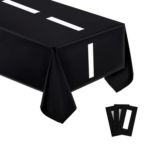 Vusnud 3 Packs - Disposable Racetrack Tablecloth, Plastic Car Theme Party Supplies, 54 x 108 Inches Racing Road Table Cover for Kids Boys Party Decorations