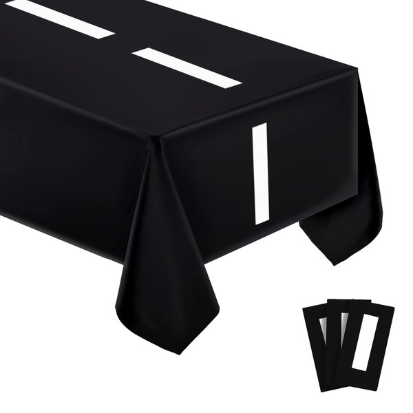 Vusnud 3 Packs - Disposable Racetrack Tablecloth, Plastic Car Theme Party Supplies, 54 x 108 Inches Racing Road Table Cover for Kids Boys Party Decorations