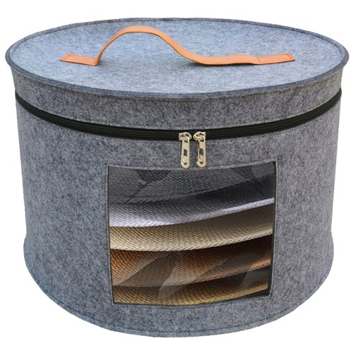 Aeeteek Hat Storage Box 17" D x 10.2" H Hat Travel Case Clothes Storage Bin for Women Stuffed Animal Toy Organizer Closet Organizer Bucket with Lid and Transparent Front Cover (Grey-43 * 26CM)