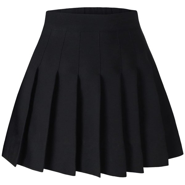 SANGTREE Toddler Little & Big Girls' Women Solid Plain Pleated School Uniform Short A-Line Skirt, Black, 13-14 Years/Height 66.9" = Tag 170