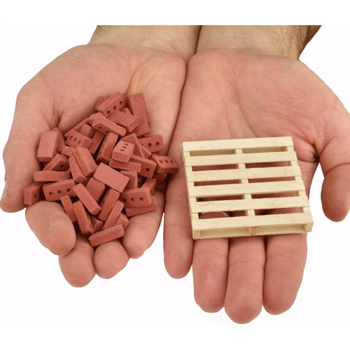 Acacia Grove Mini Red Bricks with Pallet, 100 Pack, 1/12 Scale