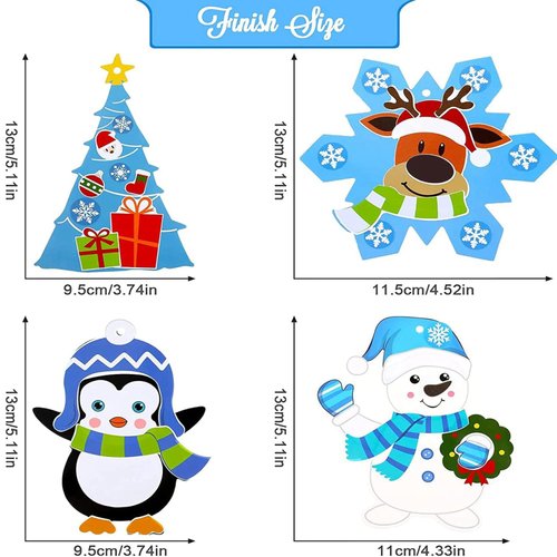 Civaner Christmas Crafts for Kids, Christmas Arts and Crafts DIY Christmas Tree Ornament Kit Make Your Own Christmas Craft Projects for Kids Ages 6-8 8-12, 4 Styles (24 Sets)