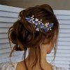 Casdre Crystal Bride Wedding Hair Comb Silver Leaf Bridal Hair Accessories Rhinestone Party Prom Hair Piece for Women and Girls (B Blue)