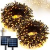 JMEXSUSS 2Pack Warm White Solar String Lights for Outside, Each 100 LED 42.7ft Solar Christmas Lights Outdoor Waterproof, 8 Modes Twinkle Fairy Mini Lights for Christmas Tree Garden Wedding Party