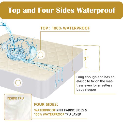 Lofe Organic Cotton Crib Mattress Protector - Top&Side Waterproof, 100% Waterproof Crib Mattress Protector, Breathable Baby Crib Mattress Cover, Infant Toddler Crib Mattress Fitted 52x28x9 in