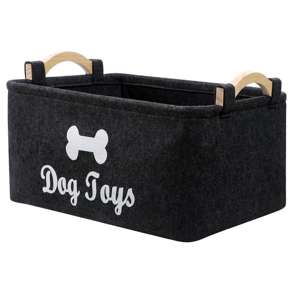 Felt pet Toy Box and Dog Toy Box Storage Basket Chest Organizer- for organizing pet Toys, dog toy bin Blankets, leashes and Food- fabric storage bins Black dog toy basket