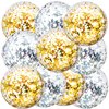 Civaner 10 Pieces Inflatable Beach Balls Glitter Christmas Swimming Pool Balls Christmas Outdoor Decor Ball Ornaments Floatable Confetti Ball for Beach Party Xmas Party Favor, 16 Inch(Gold, Silver)