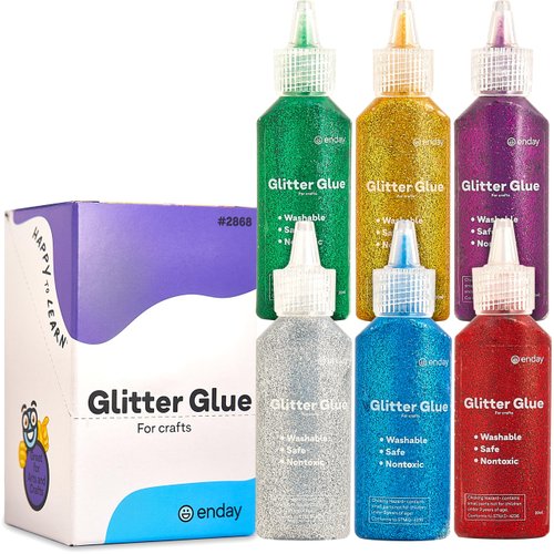 Glitter Glue for Crafts in Bright Classic Colors: Silver, Red, Green, Blue, Purple & Gold Glitter Glue Washable & Non-Toxic Used for Gluing, Drawing, Writing, Outlining, 0.67 OZ (6 Pieces) - by Enday