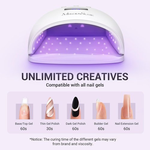 Melodysusie UV Nail Lamp, Plus30T UV Light for Gel Nails True 54W Professional Led Nail Dryer with 3 Timer, Smart Sensor, LCD Display, Detachable Tray Fast Curing Nail Art Tools Manicure Accessories