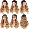 LEOSA Ombre Headband Wig Body Wave Blonde Synthetic Wig with Headband Real Wigs,Long Wavy Ombre Wigs for Black Women Blonde Wavy Headband Wig