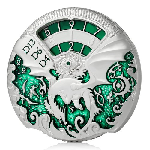 DNDND Dragon Roulette Spinner Metal Dice 7-in-1 Fidget Spinner DND Dice Set with Gorgeous Gift Box for Dungeons and Dragon and Tabletop Game (Silver with Green)