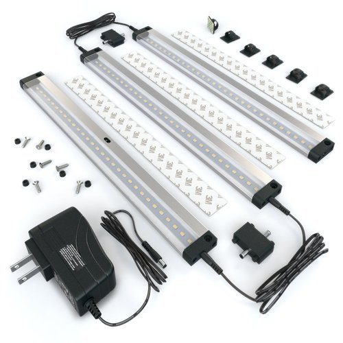 EShine Hand Wave Activated Under Cabinet LED Lighting Kit, Dimmable, 3-Pack 12 in - Touchless Dimming Control, Black Under Counter Lights for Kitchen, Garage, Office, Shelf - Warm White (3000K)