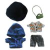 niannyyhouse Berets Sweater Blue Sweatshirt Plaid Pants Green Backpack Dress Up 7.8in（20cm） Plush Doll Clothes