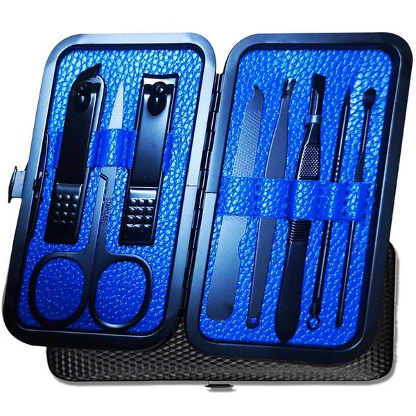 Manicure Pedicure Kit Nail Clippers Set 18 in 1 High Precision Stainless Steel Cutter File Sharp Scissors for Men & Women Fingernails & Toenails Vibrissac Scissors with Stylish Case (navy_8in1)