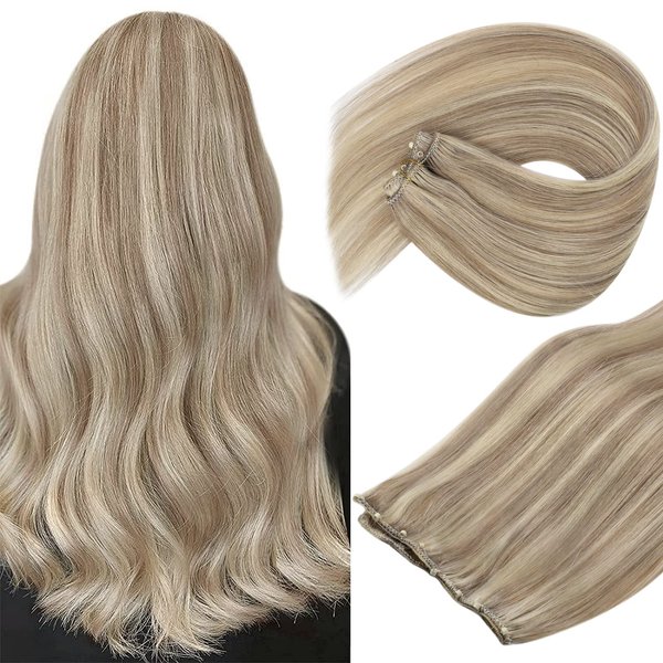 Sunny Micro Weft Hair Extensions Microlink Weft Hair Extensions Blonde Highlights Micro Rings Weft Hair Extensions Human Hair Dark Ash Blonde Highlights Light Blonde Beaded Weft Extensions 16inch 50g