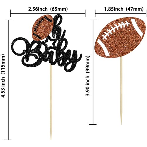 Gyufise 24Pcs Rugby Ball Oh Baby Cupcake Toppers Glitter American Football Cupcake Picks Baby Shower Oh Baby Cake Decorations for Gender Reveal Rugby Sports Theme Kids Birthday Party Supplies