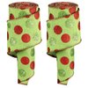 Tatuo 2 Rolls Christmas Wired Ribbon Christmas Glitter Burlap Ribbon Green Red Polka Dot Ribbon Christmas Tree Decoration DIY Craft Bows Wreath(Green Base, 2.5 Inch x 216 Inch Per Roll)