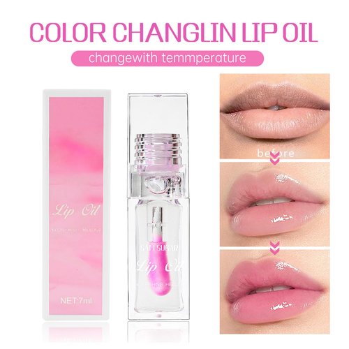 Magic Color Changing Plumping Lip Oil, Hydrating Lip Gloss Tinted Lip Balm Lip Care Transparent Toot Lip Oil, Long Lasting Nourishing Lip Glow Oil Non-sticky Big Brush Clear Primer Lip Tint