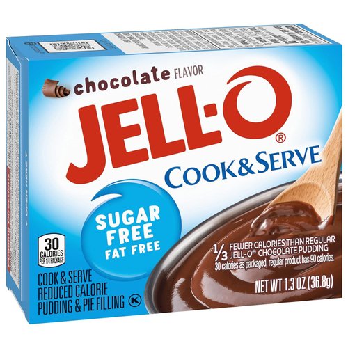 Jell-O Chocolate Pudding, Cook & Serve, Sugar Free, 1.3 oz Box, 4 Packs