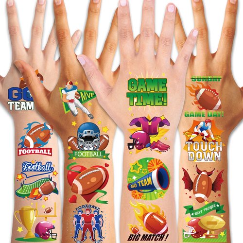 Qpout 96Pcs Football Temporary Tattoos America Super Football Game Day Face Fake Tattoos Stickers for Fan Games Event Tattoo Decorations Football Sports Theme Party Favors Supplies