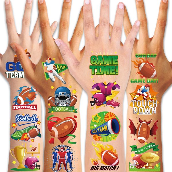 Qpout 96Pcs Football Temporary Tattoos America Super Football Game Day Face Fake Tattoos Stickers for Fan Games Event Tattoo Decorations Football Sports Theme Party Favors Supplies