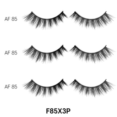 Laflare 3D Cashmere False Eyelashes 3 pcs Multipack, Ultra Soft, Glam, Wispy, Fresh, Luxurious, Cruelty-Free, Reusable, 100% Cashmere Texture, Fake Eyelashes 3 Pairs Eco Pack (F85X3P)
