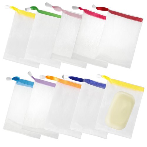 LLMSIX 10PCS Soap Bag for Shower, Exfoliating Soap Bag Bar Soap Pouch with Drawstring Mesh Soap Bags for Soap Bars Face Cleansing Foaming Nets for Travel Soap Foaming Bath Shower