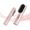 Portable Cordless Hair Straightener Comb USB-C Rechargeable, Plasma Ions Hair Brush Hot Heated Comb with Safety Lock for Women Travel Outdoor Camping Lightweight (Pink)