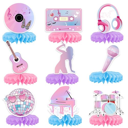 9pcs Singer Party Decorations Tay-lor Party Honeycomb Centerpieces Singer Singer Birthday Party D...